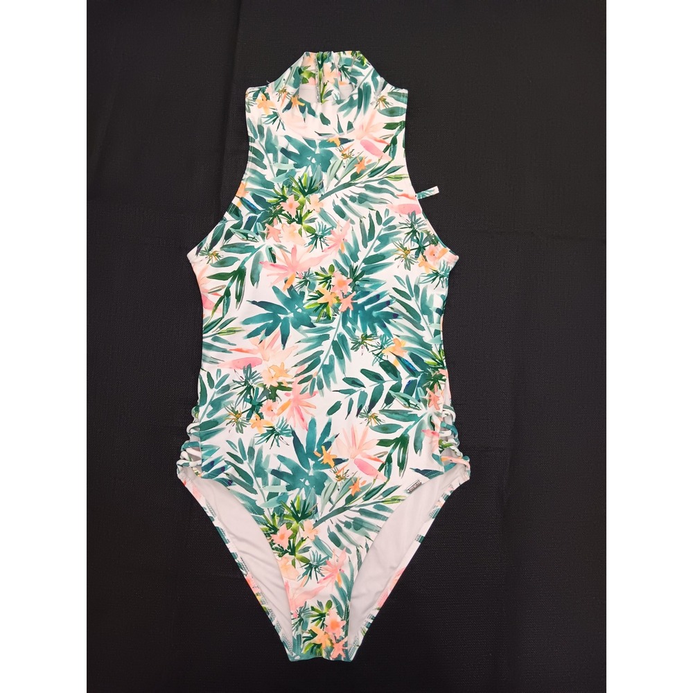 AXESEA Barbra Ignatiev Tropical Floral High Neck 1 Piece Swimsuit Size 6 UPF 50
